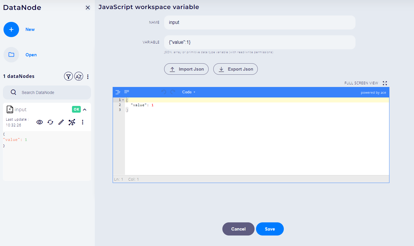 JSON workspace variable