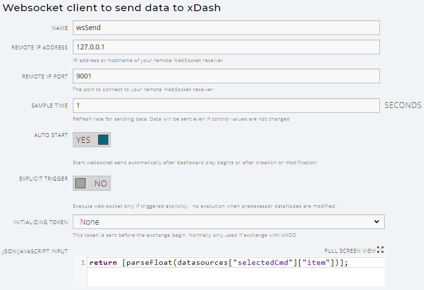 Websocket Send Parameters